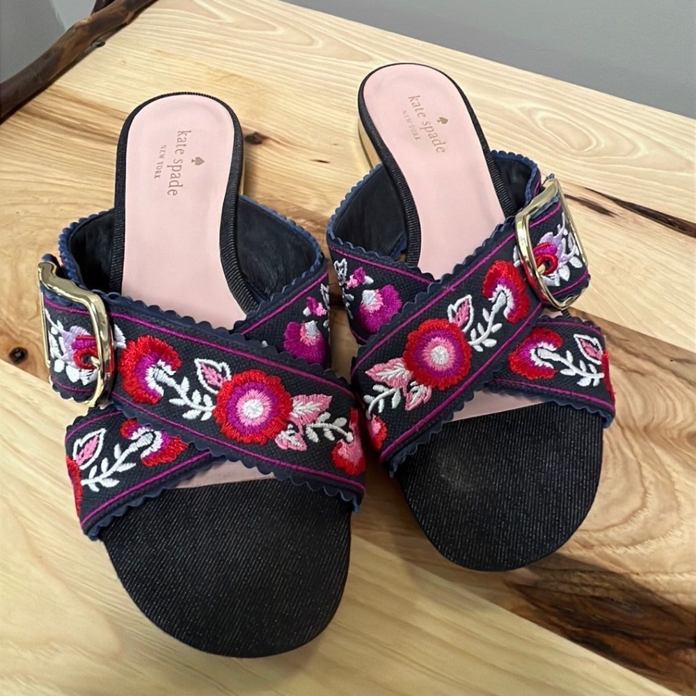 Kate Spade Embroidered Slides Women’s 7.5 Embroidered Floral